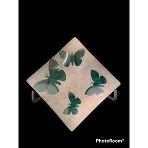 White Frosted & Clear Glass Butterfly Plate.